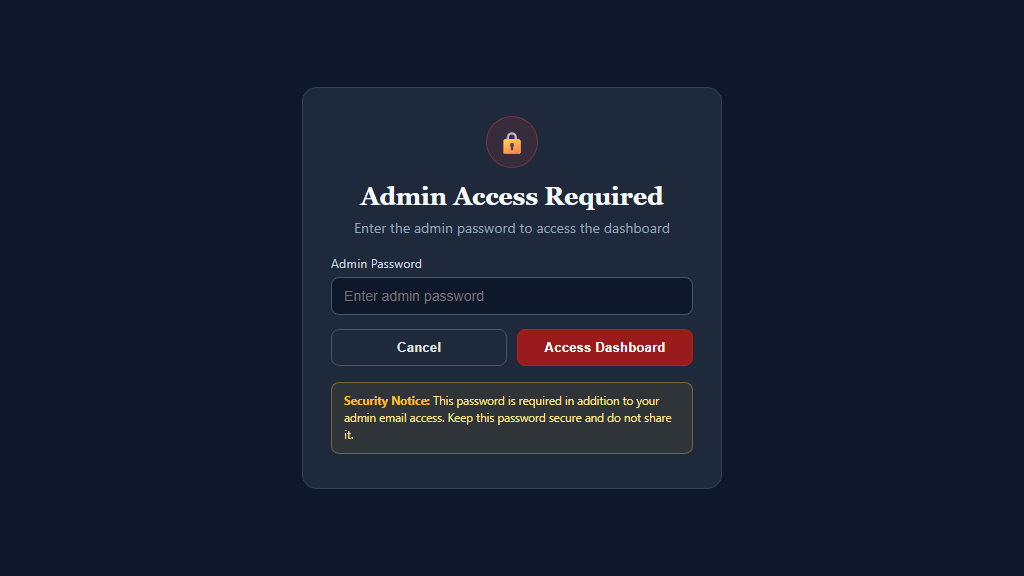 PineScriptEdge extra admin password gate before the private dashboard opens